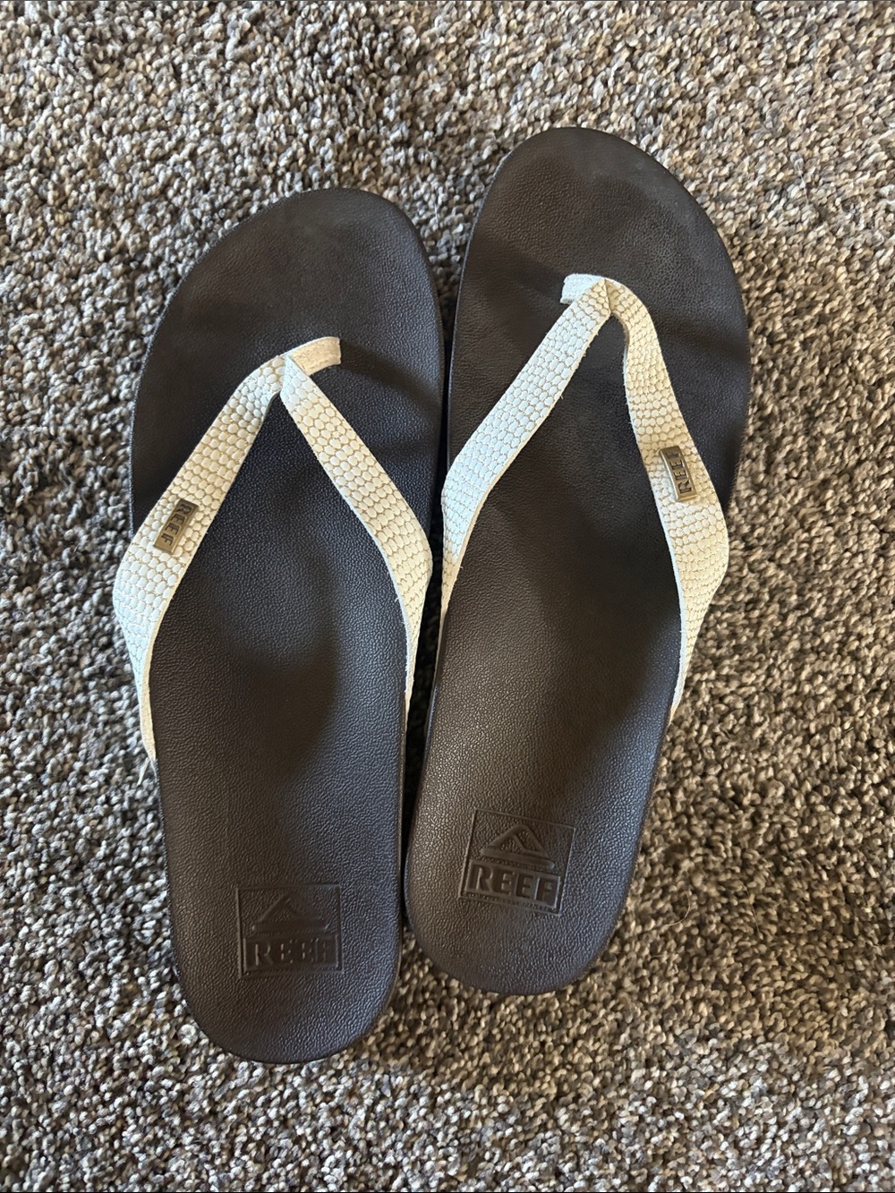 Reef Women's Brown Flip Flops with Cream Snake-Print Straps